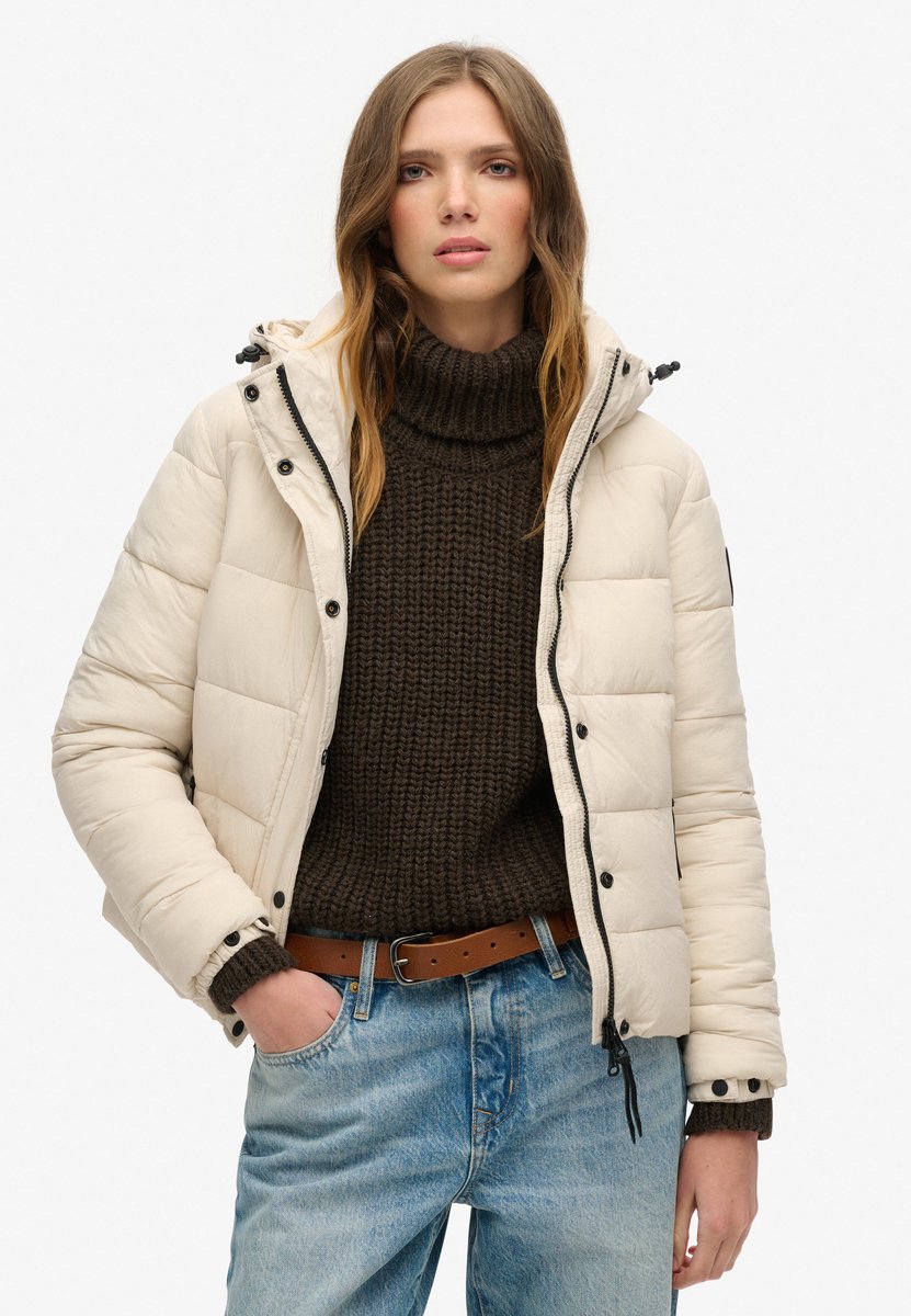 Superdry Kort pufferjack met capuchon met imitatiebont Dames Gewatteerde jassen Grijs