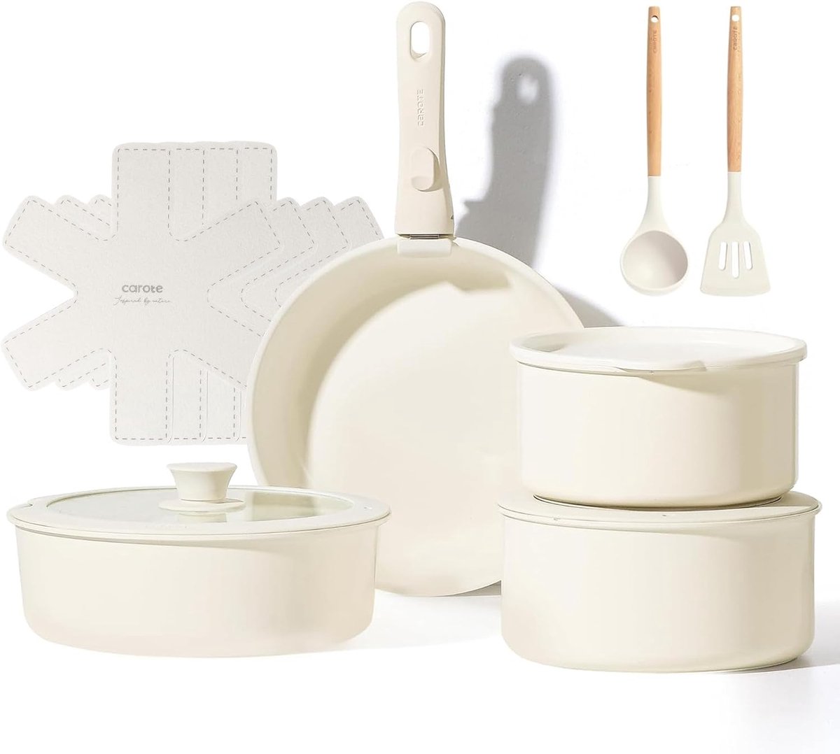 Kookgerei set - keramisch - 13-delig - crèmewit - anti-aanbak