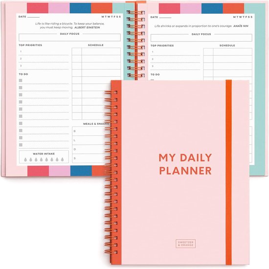Undated Weekly Planner - A5 to Do List Notebook with Habit Tracker, Pocket, Extra Contact, Note Pages, Spiral Bound, Weekly Calendar Per Page, 52 Weeks Organizer