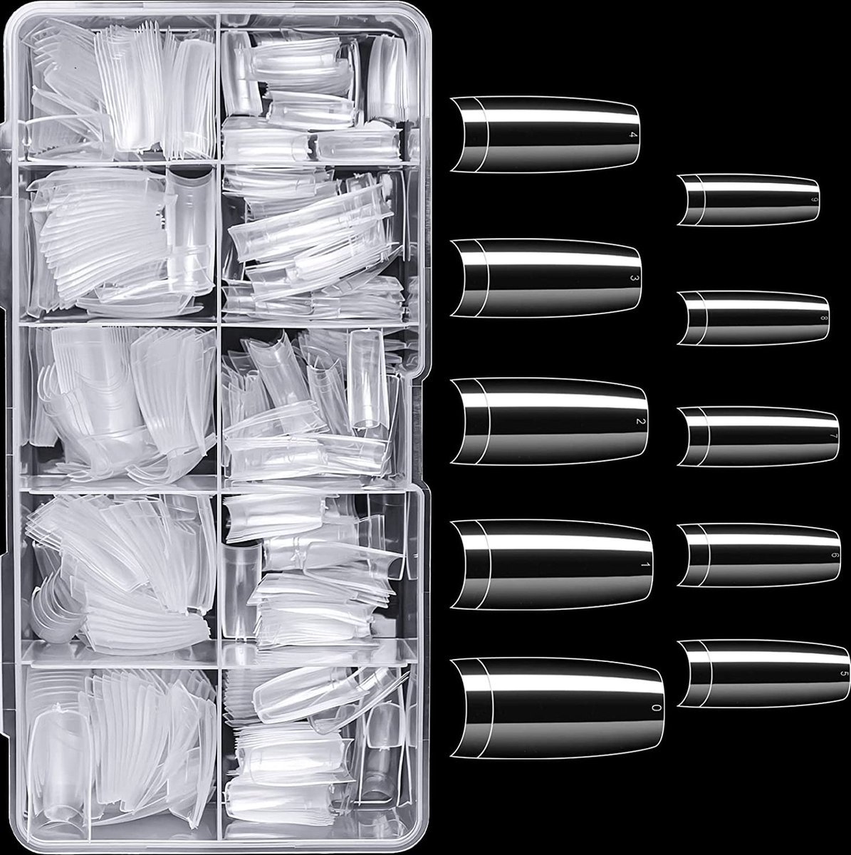 Nifkos Nagel Tips - French Half Cover - 500 Stuks 10 maten - Transparant - Acryl en Gel in tipbox