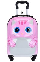 San Vitale® - Lichtgewicht kinderkoffer - 38Liter - Koffer met wielen - Trolley - Handbagage - Kat - Roze