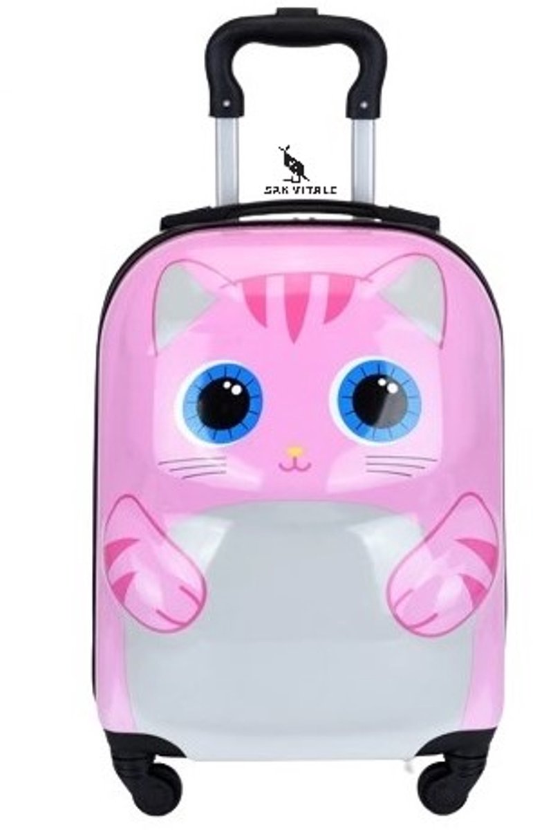 San Vitale® - Lichtgewicht kinderkoffer - 38Liter - Koffer met wielen - Trolley - Handbagage - Kat - Roze