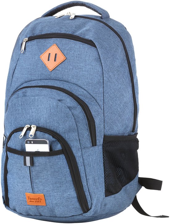 TravelZ Hipster Rugtas 28L – Waterafstotend – Lichtgewicht – Met 17 inch Laptopvak – Blauw