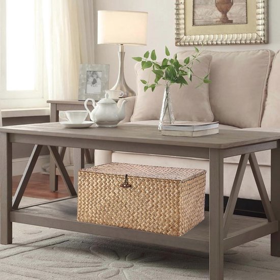 IGNPION Basket Wicker Storage Square Table Woven with Lid Bathroom Organizer Living Room Decorative Under Shelf Basket Versatile Storage Idea (Coffee IGNPION Basket Wicker Storage Square Table Woven with Lid Bathroom Organizer Living Room Decorative Under Shelf Basket Versatile Storage Idea (Coffee