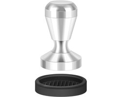Espresso Koffiepoeder Druk en Siliconen Temper Mat - voor Thuis en Kantoor - Zilver - Roestvrij Staal