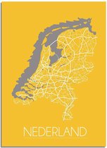 DesignClaud Nederland Plattegrond poster Geel  - A3 + Fotolijst wit (29,7x42cm)