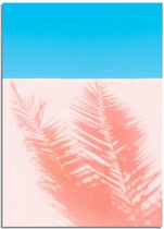 DesignClaud Palm blad schaduw op muur - Roze blauw poster A3 + fotolijst wit