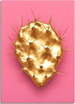 DesignClaud Cactus goud met roze achtergrond poster A4 + fotolijst zwart