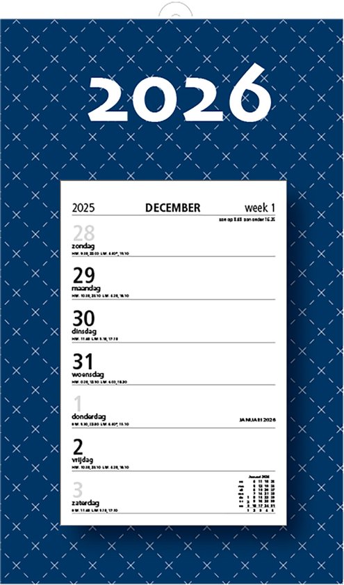 MGPcards - Week Scheurkalender 2026 - Week begint op zondag - 21 x 34 cm - Donker Blauw