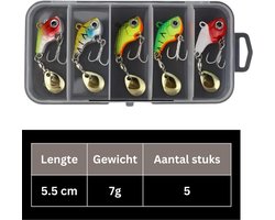 Jig Spinner Box (5 stuks) (7g) - Loodkopspinner, Spinnerbait, Rotation Jig Spinner, Kunstaas Roofvis - Catch: Baars, Roofblei, Snoekbaars, Snoek, Winde, Forel