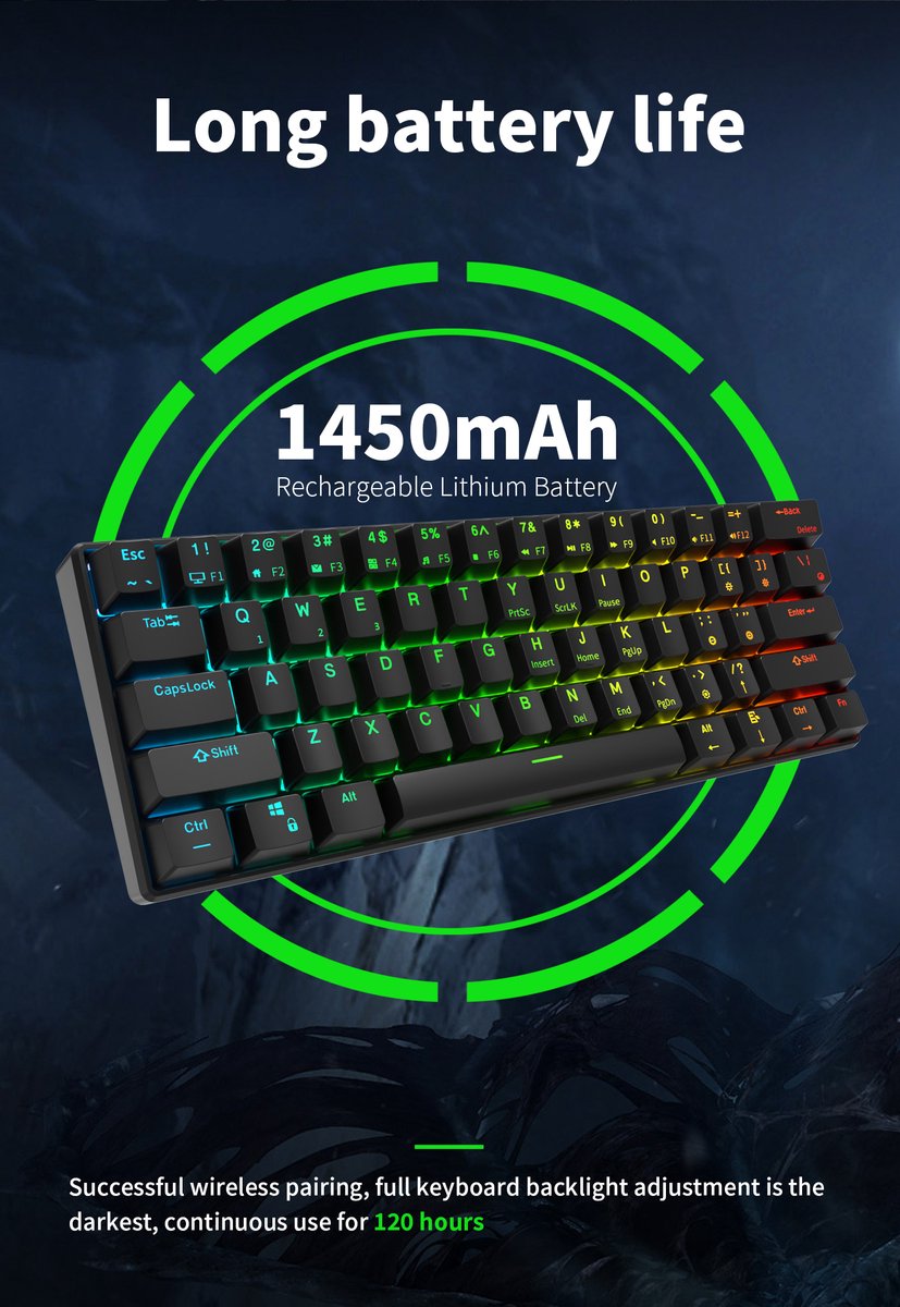 Royal Kludge RK61 - Mechanisch Gaming Toetsenbord - Draadloos - RGB - Brown Switch thumbnail 2