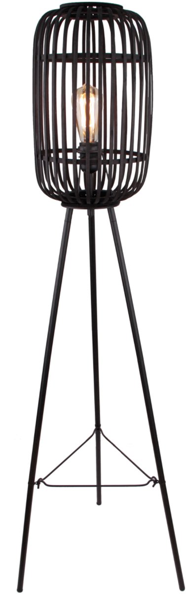 Various Woven Vloerlamp - 1 lichts - 130 cm - Ø22 cm - Bamboe - Zwart