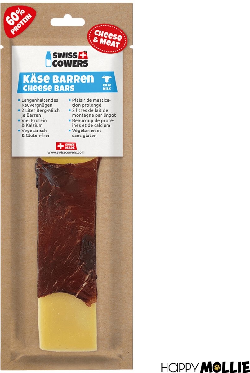 SwissCowers® Kaasstaaf - Kauwstaaf Hond - Kaas Snack - Hypoallergeen - Lactosevrij - Glutenvrij - YAK 2.0 - Met Probiotica - Kaas & Rund - Maat L
