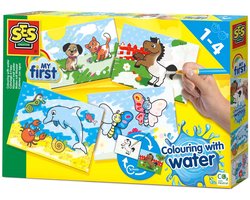 SES Creative - My First - Kleuren met Water - Verven - Zonder Geknoei - inclusief 4 kleurplaten en kwast - steeds opnieuw te gebruiken – 1 tot 4 jaar
