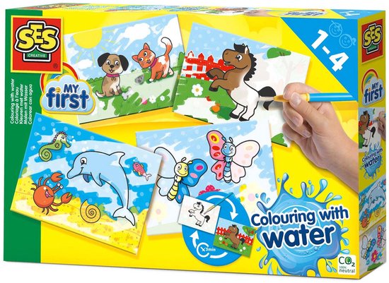 SES - My First - Verven - Kleuren met water - zonder geknoei - inclusief 4 voorbedrukte kaarten en kwast - steeds opnieuw te gebruiken