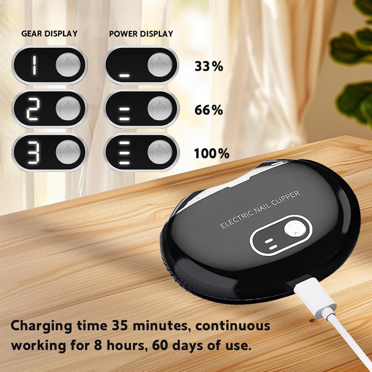 nagelvijl electrisch-nagelvijl electrisch baby-nagel vijl electrisch-Automatische nageltrimmer met 3 snelheden-Oplaadbare elektrische nagelknipper-Opslag met nagelfragmenten (zwart) — cadeau in Cadeau-ideeën - foto 3