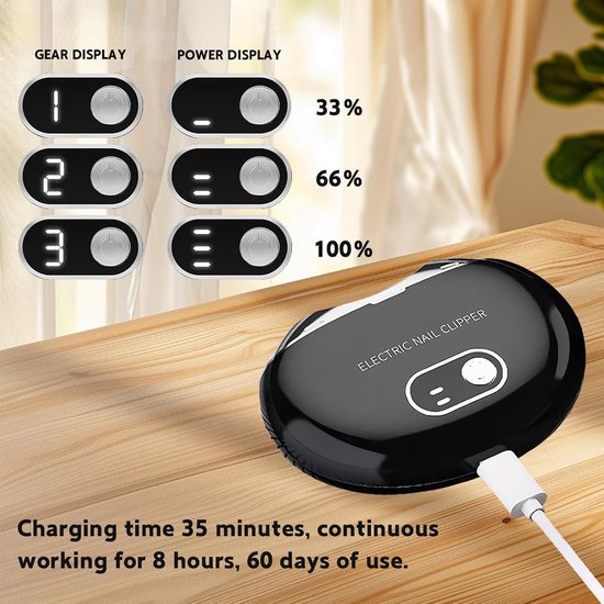 nagelvijl electrisch-nagelvijl electrisch baby-nagel vijl electrisch-Automatische nageltrimmer met 3 snelheden-Oplaadbare elektrische nagelknipper-Opslag met nagelfragmenten (zwart) van Merkloos — afbeelding 3