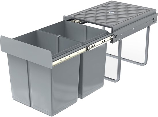 Prullenbak voor de keuken, 2 x 30 L, afvalemmer met 2 vakken