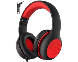 Intelectro Koptelefoon voor Kinderen - Veiligheid en Plezier in Eén! - Hoogwaardige Stereogeluid - Comfortabele Draagervaring - HD Microfoon - Volumeregeling - Brede Compatibiliteit en Audio Delen - Zwart/Rood - Levering Sneller dan Aangegeven!
