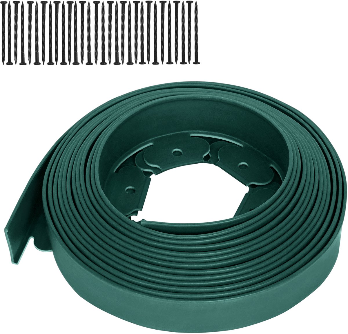 Aufun flexibele gazonrand – kunststof – 10 meter x 5 cm – met 30 grondankers – groen – voor border en bestrating