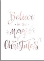 DesignClaud Kerstposter Believe in the magic of Christmas - Kerstdecoratie Koper folie + wit A3 + Fotolijst zwart