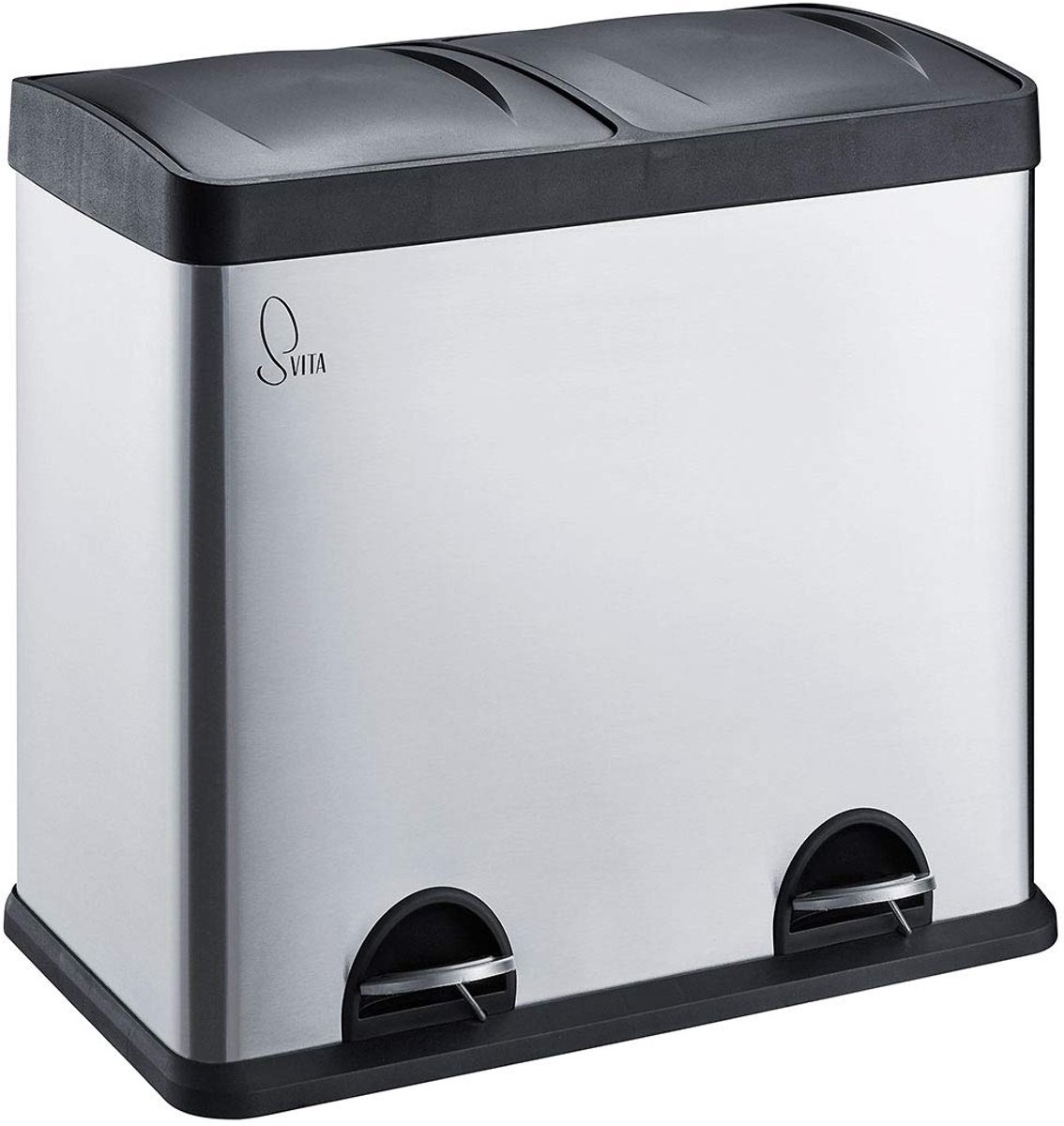 Goedkoopste Grote Roestvrijstalen Pedaalemmer 48L voor Afvalscheiding - Keuken Vuilnisemmer met 2 Binnenemmers