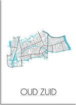 DesignClaud Plattegrond Oud Zuid Amsterdam Stadskaart poster Wanddecoratie - Wit - A4 + fotolijst wit (21x29,7cm)