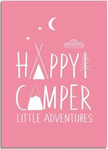 DesignClaud Happy Camper Little Adventures - Kinderkamer poster - Babykamer poster - Decoratie - Roze poster A2 + Fotolijst wit