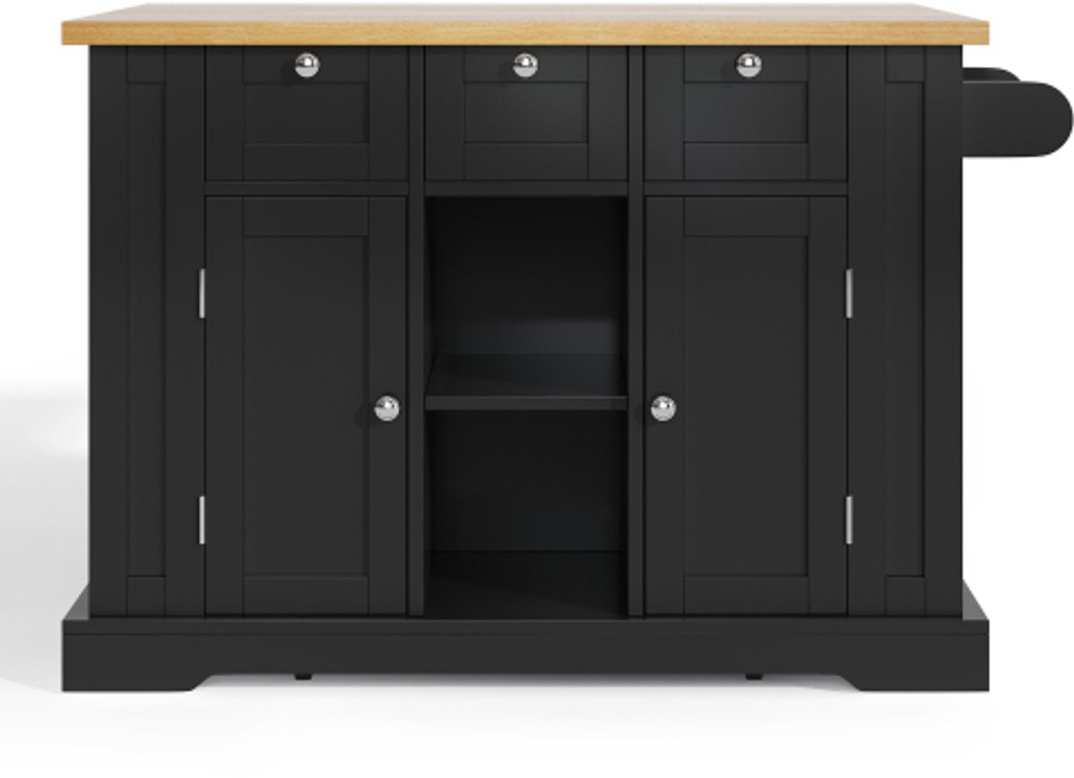 Gotagee 132 cm mobiele keukentafel, landelijke stijl, opklapbaar werkblad, multifunctionele kast, lade, kruidenrek, handdoekhouder, 5 wielen, geïntegreerd stopcontact, keuken/eetkamer/huis