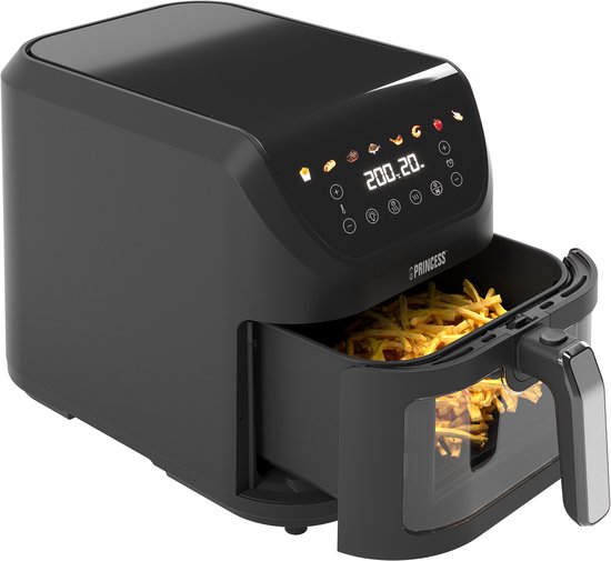 Princess 182257 SlimFry Airfryer - 8 L capaciteit - Doorzichtig kijkvenster - Digitaal touchscreen - 8 voorgeprogrammeerde instellingen - Compact design - 2000 W