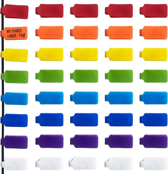 32 stuks - Kabellabels - Kabelmarkers - Beschrijfbare kabellabels met klittenband - Beschrijfbare draadlabels voor kabelbeheer - Kabelbeheeraccessoires - 8 kleuren