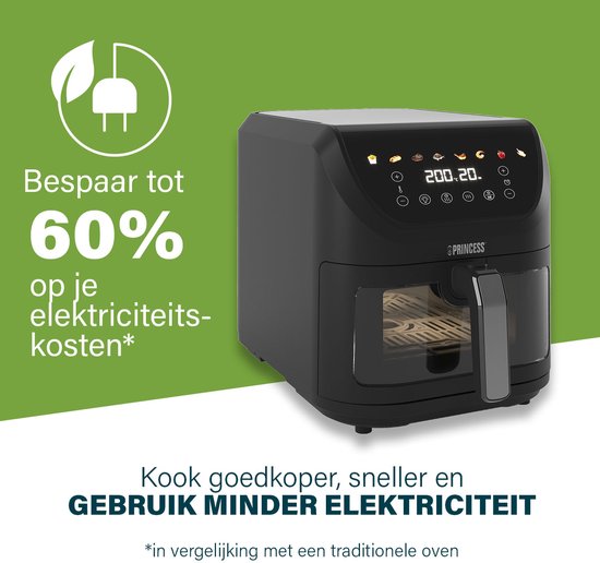 Princess 182257 SlimFry Airfryer - 8 L capaciteit - Doorzichtig kijkvenster - Digitaal touchscreen - 8 voorgeprogrammeerde instellingen - Compact design - 2000 W