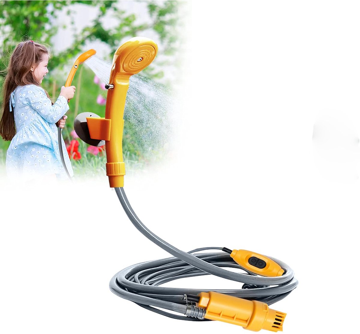 Aufun Campingdouche Draagbare 12V Campingdouche, Buitendouche voor kamperen, wandelen, reizen en camperdouche met dompelpomp, Wordt geleverd met 2m waterslang en stroomkabeladapter