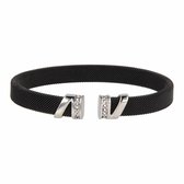 My Bendel zwarte klemarmband met zirkonia - Klemarmband van geweven zwart edelstaal met zilveren - Met luxe cadeauverpakking