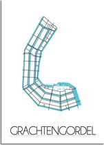 DesignClaud Plattegrond Grachtengordel Amsterdam Stadskaart poster - Wanddecoratie - Wit - A2 + fotolijst zwart (42x59,4cm)