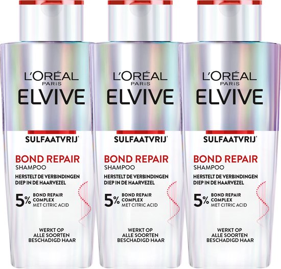 L'Oréal Paris Elvive Bond Repair Sulfaatvrije Shampoo - Beschadigd Haar - 3x 200ml
