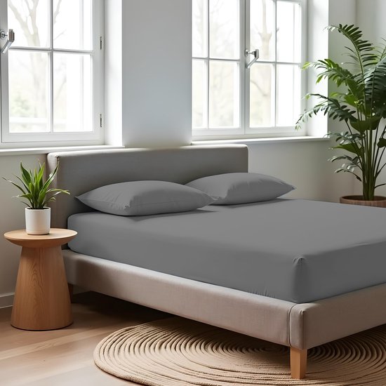 Saphira ESSENTIALS Badstof Hoeslaken Grijs 160x200 Cm 30 Matrashoogte 80 Katoen 20 Polyester 360 Rondom Elastiek Luxe Comfort Perfecte Pasvorm 3119618773