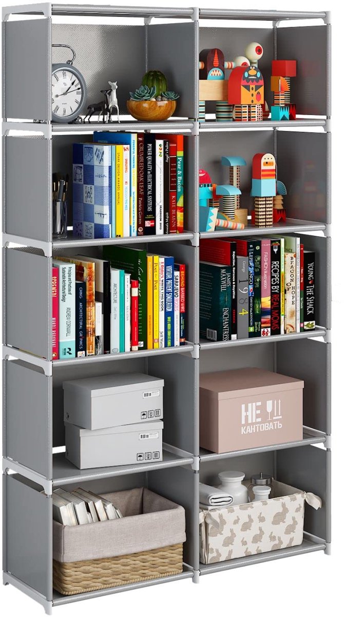 Unyqoos ® Moderne Multifunctionele Boekenkast met 10 Vakken voor Optimale Opslag en Organisatie grijs