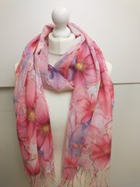 Lange dames sjaal Kathy-gebloemd motief-rood wit paars geel groen roze oranje fuchsia zwart blauw