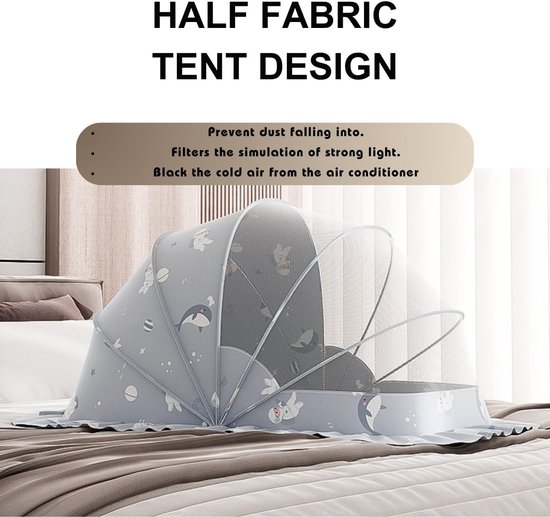 Baby klamboe Baby hemeltje opvouwbaar Baby Muggen Tent Net, Ademend Bodemloos Draagbaar Wieg Net Zonnescherm voor Baby's, Peuters, Eenvoudig Gebruik, voor de Veilige Slaap van Uw Baby 120x60x65 cm (0-3 jaar, Grijs) — afbeelding 3