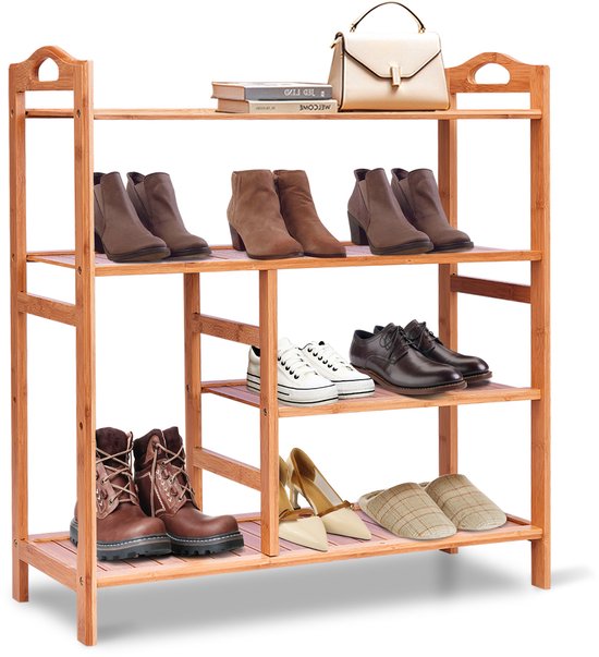4goodz Schoenenrek Met 4 Niveaus - Bamboe - Tot 12 Paar Schoenen 4goodz Schoenenrek Met 4 Niveaus - Bamboe - Tot 12 Paar Schoenen