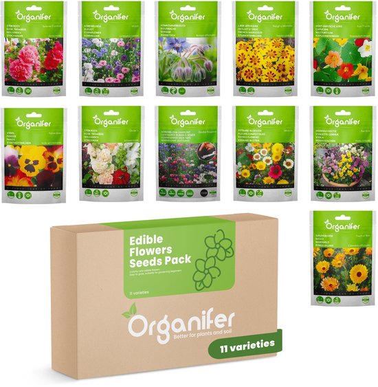 Eetbare Bloemen Zaden Pakket - 11 Soorten - Oost Indische Kers Zaad - Eetbare Planten - Korenbloem Zaad - Eetbare Bloemen Zaad - Eetbare Tuin - Organifer