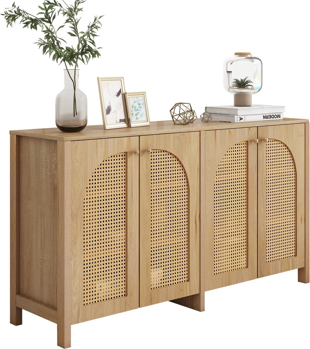 Modern dressoir in minimalistische stijl 4-rotan deur - metalen handvat eenvoudige buffetkast - houtkleur
