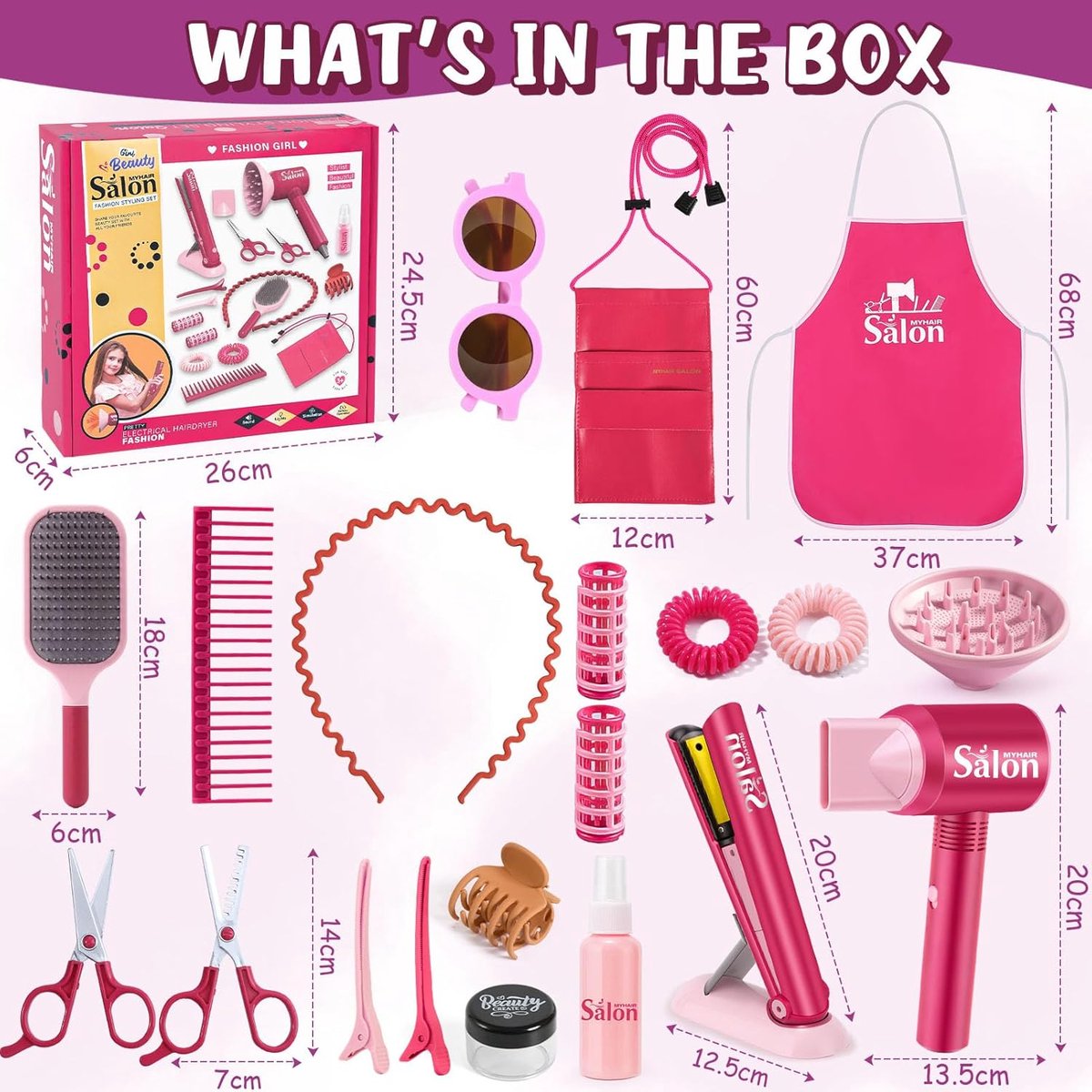 Kappersset Speelgoed voor Kinderen (22 stuks) - Kappers speelset - Met föhn die echt kan föhnen en accessoires- Haardroger - krultang - Haarborstel - Kapperskoffer - Make-upset Speelgoed — afbeelding 2