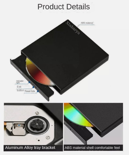 CD-ROM Speler Externe Dvd Usb 2.0 DVD-ROM Drivecd Rw Optische Drive Recorder Draagbare Voor Macbook Laptop Computer Pc Windows 7/8 zwart van Xtabarya — afbeelding 5