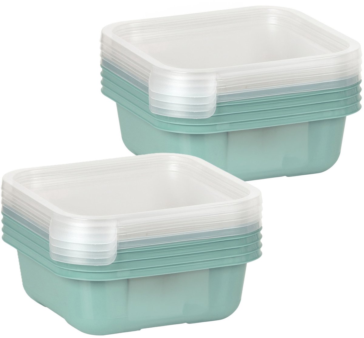 Hega Hogar Vershoudbakjes - set 8x stuks - 900 ml - transparant/groen - L16 x B16 x H9 cm - Mealprep - Maaltijden bewaren