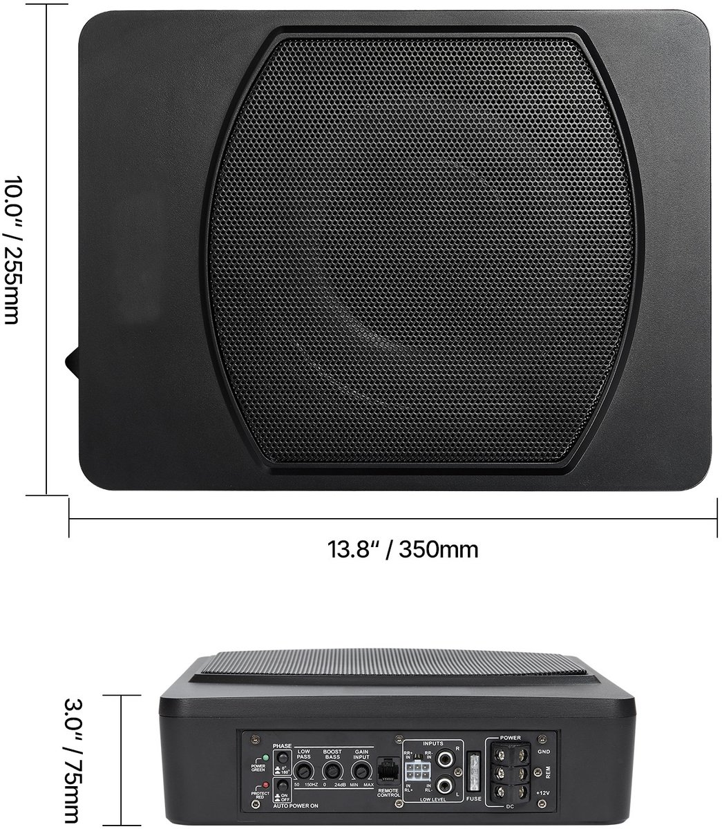 Onder de Stoel Auto Subwoofer - Actieve 25,4 cm Subwoofer - 240 W - Ingebouwde Versterker - Hoog/Laag Niveau Ingangen - Bedrade Bas/Volumeregeling - Platte Behuizing – foto 4