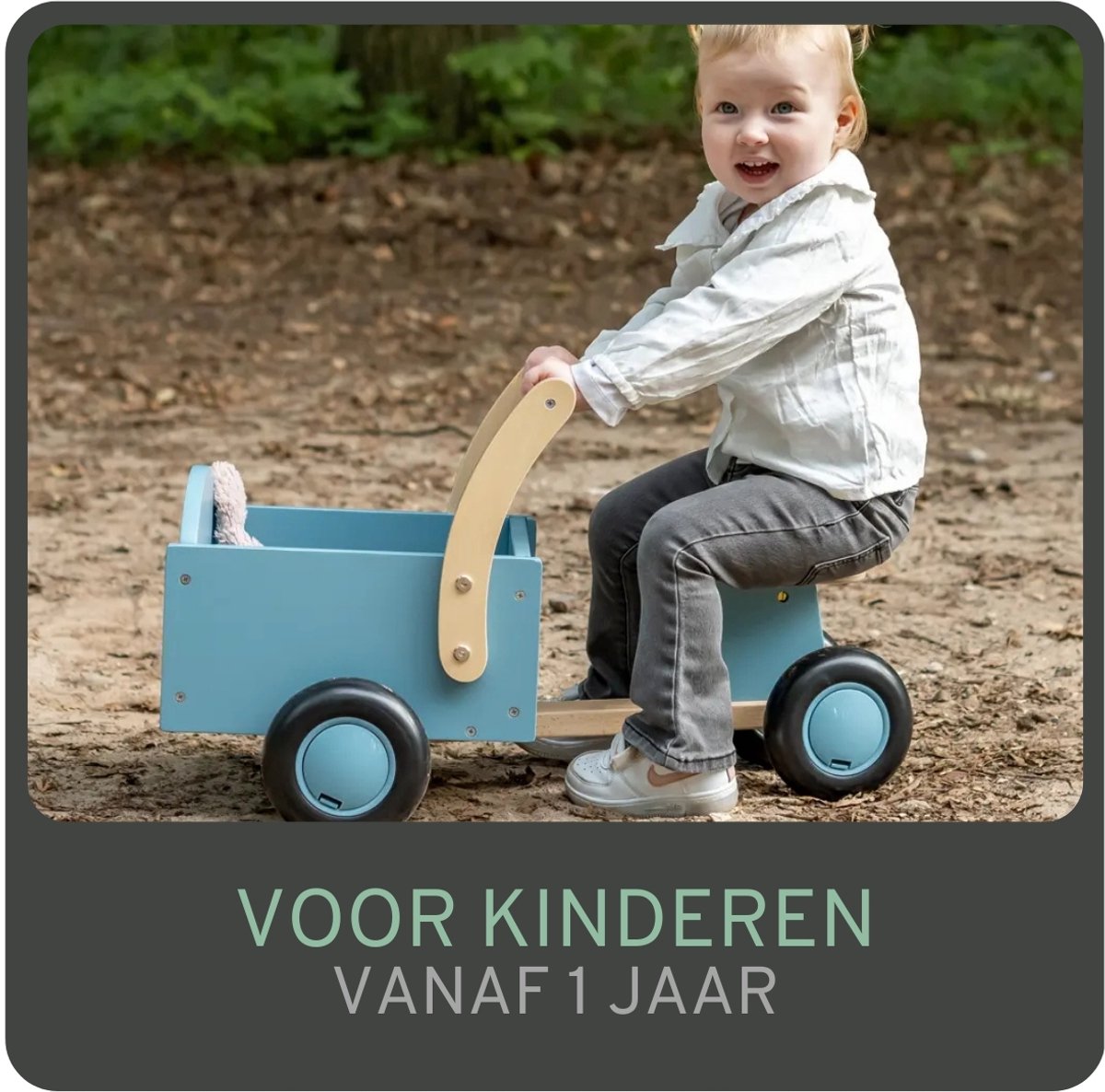 Bandits & Angels Bakfiets Loopfiets Hout Little Rider Retro Blue vanaf 1 jaar - Voor Jongens - Ride-On Houten Bakfiets - Houten Loop Fiets Blauw - Geluidsarme Wielen - Kraamcadeau — afbeelding 7