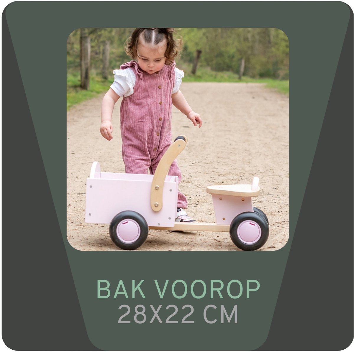 Bandits & Angels Bakfiets Loopfiets Hout Little Rider Retro Pink vanaf 1 jaar - Voor Meisjes - Ride-On Houten Bakfiets - Houten Loop Fiets Roze - Geluidsarme Wielen - Kraamcadeau — afbeelding 4