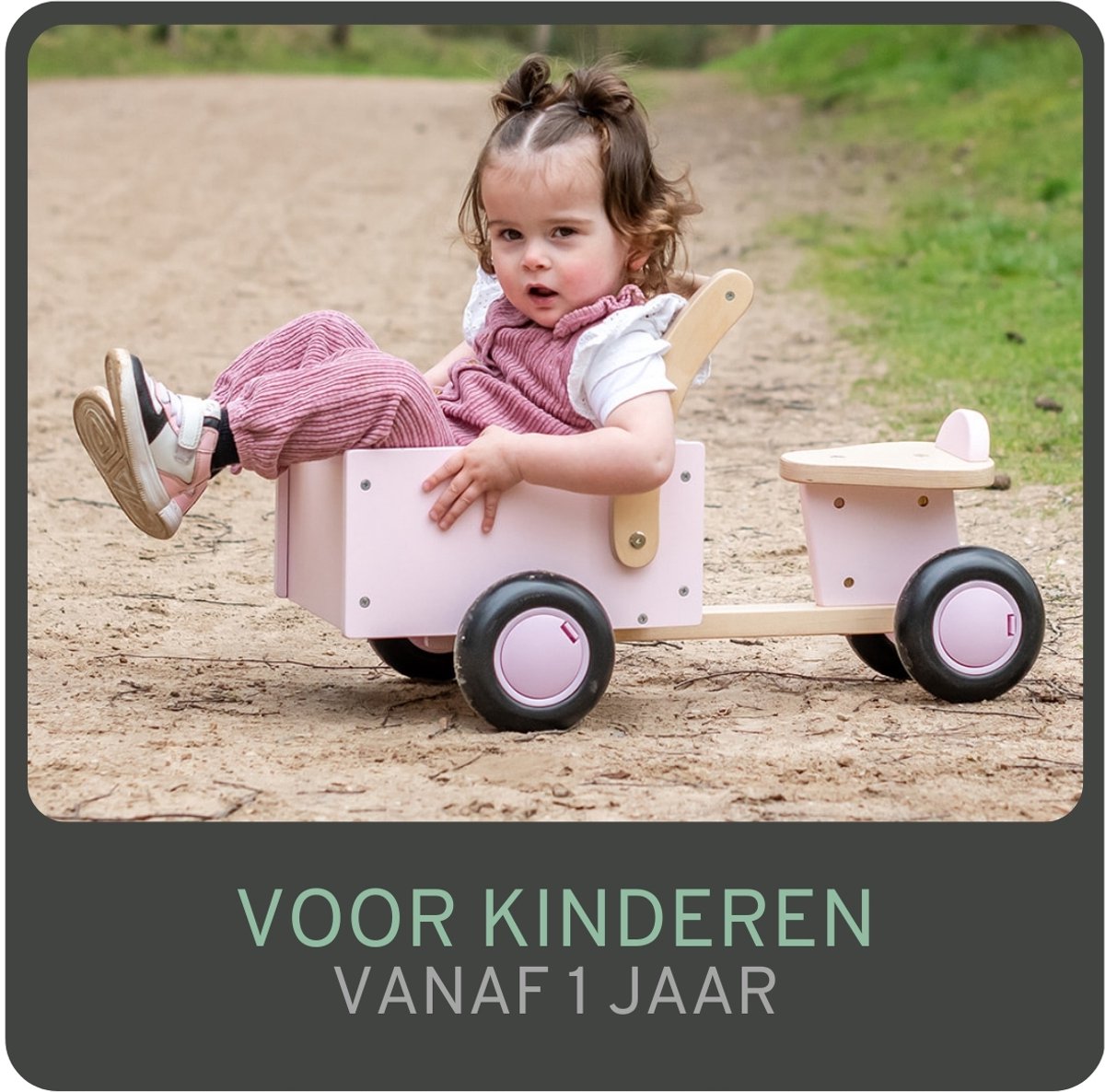 Bandits & Angels Bakfiets Loopfiets Hout Little Rider Retro Pink vanaf 1 jaar - Voor Meisjes - Ride-On Houten Bakfiets - Houten Loop Fiets Roze - Geluidsarme Wielen - Kraamcadeau — afbeelding 5